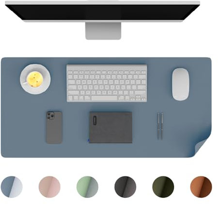 Phoraego Schreibtischunterlage, Büroteppich aus PU-Leder, großes Mauspad, rutschfest, Schreibtischunterlage wasserdicht, für Büro und Zuhause (Blau, 60 x 35 cm)