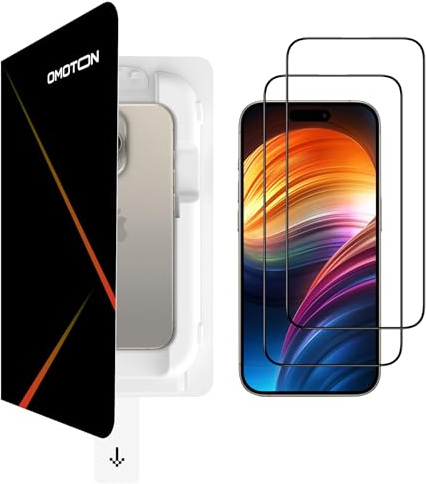 OMOTON für iPhone 15 Pro für Panzerglas, Full Screen Auto-Installation Schutzfolie, Auf jeden fall keine Bläschen, Präzise Ausrichtung, TOP Bruchsicherheit, 9H Härte, 2 Stück