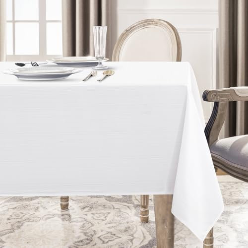 Softalker Mantel Mesa Rectangular 100x140 cm Blanco Impermeable Textura Lino Manteles Cumpleaños Mantel Exterior Impermeable Jardin Tablecloth Tovaglia para Comedor Cocina Fiesta Nochevieja Navidad