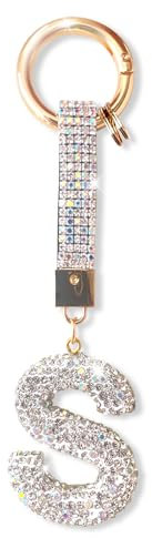 ZVRSUA Porte-clés Alphabet Diamant Argenté Femme, Mignon et Brillant,Clés de Voiture Accessoire de sac à dos, Cadeaux Personnalisés(S)