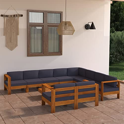 10-tlg. Garten-Lounge-Set mit Dunkelgrauen Auflagen Akazienholz, Outdoor-Sitzgruppe, Terrassen-Lounge-Set, Garten-Couchgarnitur - Wetterbeständig, Komfortabel - für Terrasse, Garten und Balkon