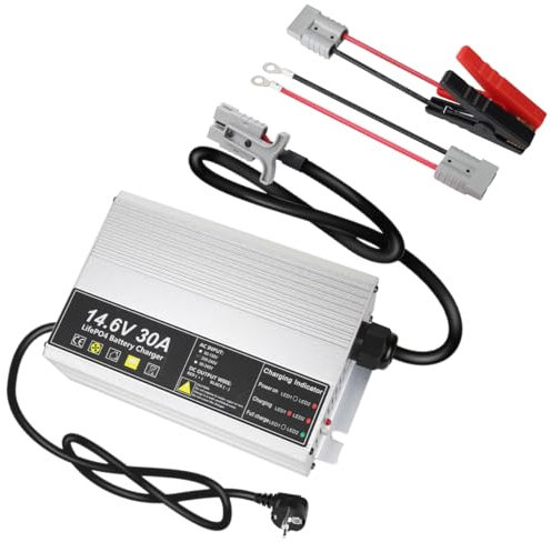 Chargeur 14.6V 30A LiFePO4 pour Chargeur de Batterie au Lithium Fer Phosphate 12V (12.8V), Charge Rapide, protège la Batterie