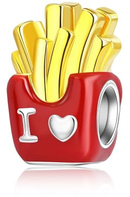 Alstiva Ich liebe Pommes frites-Anhänger 925 Sterling Silber 5A Zirkonia Charm Anhänger für Armband Charm Bead Pendant für Europäische Armbänder Halsketten Schmuck Geschenk für Damen Frauen