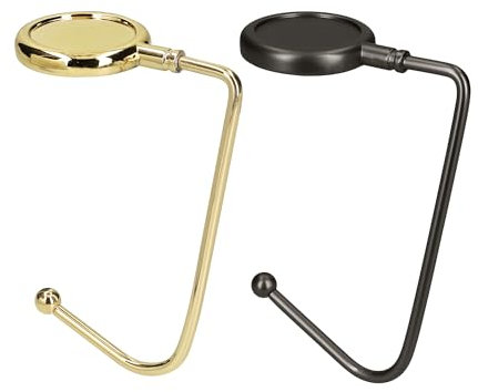 kwmobile Purse Hooks for Table - Set of 2 Metal Handbag Hook Holder Hand Bag Hanger for Tables, Desks, Work, Restaurants - Gold/Black Matte