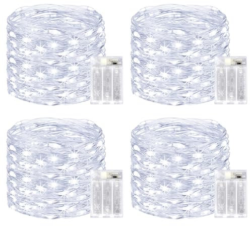 btfarm 2x12M 120 LED Lichterkette Batterie mit Timer, 4 Stück Mini Kupferdraht Lichterkette, Lichterketten Batteriebetrieben (AA Batterie) für Party Weihnachten Hochzeit Innen Deko, Kaltes Weiß