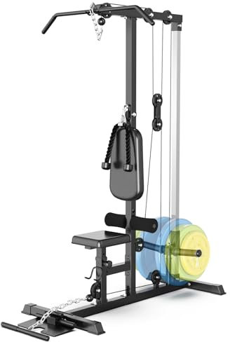 Generisch Verstellbare Latzugmaschine, hohe & niedrige Seilzug-Stationen für Heim-Fitness-Studio – Latturm-Übungsgewichtsmaschine für Garage oder Büro in Schwarz