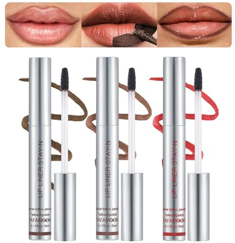 3pcs Lip Liner Stain Peel Off With Rich And Anti-Smudge Formula Peel Off Lip Liner Tattoo Set Precise Application LipLiner With Mattee Silky Texture Hyaluronic Acid Brown Dark Brown Red LipLiner