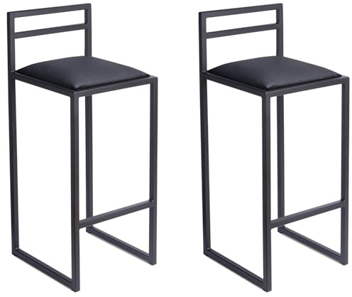 Ferro Barhocker 2er Set mit Lehne Schwarz 84 cm - Metall Barstuhl | Gepolsterter Sitz komfortabel für Küche, Hausbar und Essbereich, modernes Loft-Design für den täglichen Gebrauch
