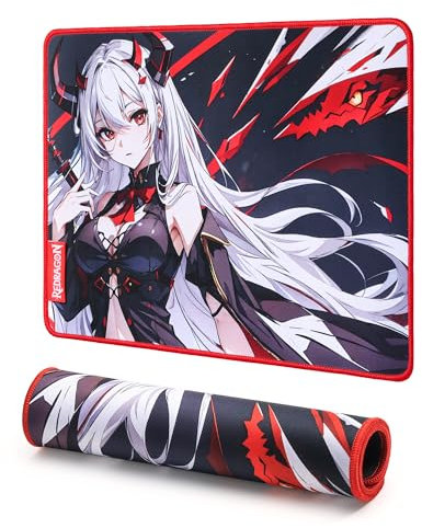 Redragon EISA P047-S Anime Gaming-Mauspad - Glatte Lycra-Oberfläche, rutschfeste Gummibasis, wasserabweisend, langlebiges 5 mm Dickes Design, 33 x 25 cm, Schwarz