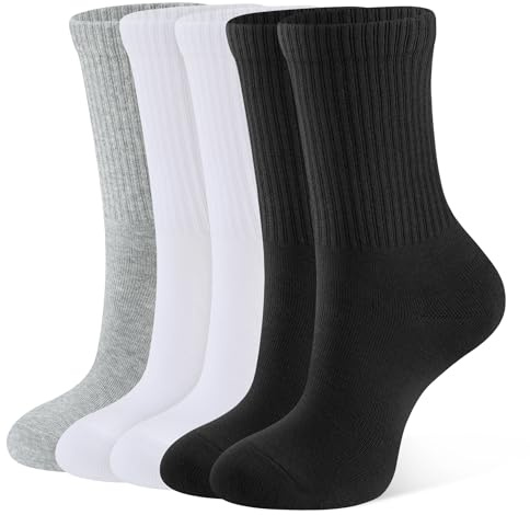 CLOSEMATE 5 Paar Damen Tennissocken mit atmungsaktiver Baumwolle Gr. 35–42 | Elastischer Rippbund, Damen-Wadenstrümpfe ideal für Laufen, Training und alle sportlichen Aktivitäten, Größe 35-38/39-42