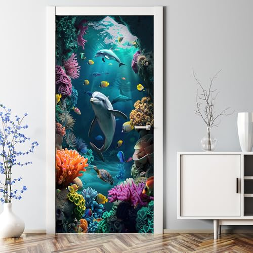 Türtapete Selbstklebend 80X200 Meerestiere Türtapete Selbstklebend Türposter,3D Fototapete Selbstklebend Pvc Türaufkleber Fototapeten,Bewirken Fototapete Türfolie Poster Tapete