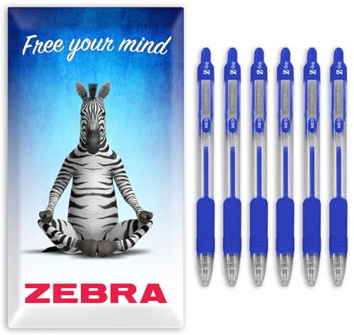 Zebra Pen Z-Grip Retractable Ballpoint Pens - 1.0mm Nib - Pack of 6 - In Envelope Gift Packaging - School, Writing, Work, Office (Blue)