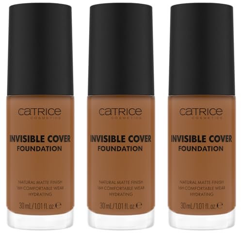 Catrice Invisible Cover Foundation, Nr. 053W, Nude, feuchtigkeitsspendend, langanhaltend, natürlich, für trockene Haut, vegan, ölfrei, ohne Parabene, ohne Mikroplastikpartikel, 3er Pack (3x30ml)