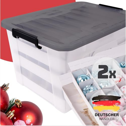 Stackmeister Aufbewahrungsbox Weihnachtskugeln 2er Set I Ultimative Sicherheit und Aufbewahrung für jede Christbaumkugel und die Weihnachtsdeko I Optimal für Weihnachten I 60L Organizer