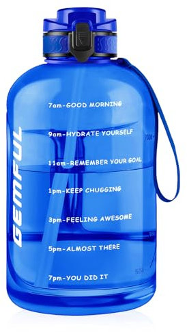 3L Durable Water Jug with Straw & Flip Cap - BPA Free, Time Markings, Wide Mouth, Leak Proof - Perfect for Gym, Sports, Active Lifestyles & Daily Hydration(Royal Blue)