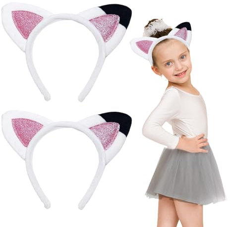 TUONYIS 2 Pièces Serre-Tête Oreille de Chat Bandeau à cheveux avec oreilles, Bandeau de Coiffure Oreilles de Chat, Cosplay Carnaval Accessoire Cheveux, Halloween, Cadeau Fête Party (Rose)