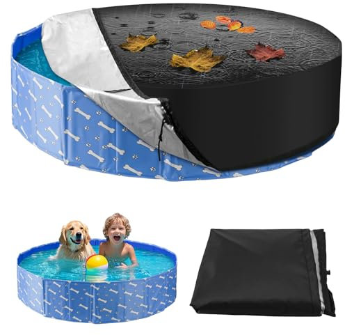YAOZUP Poolabdeckung Rund, 160x30cm Hundepool Abdeckung mit Kordelzug, Schwimmbecken Abdeckung UV-Stabil & Reißfest, 210D Oxford Pool Abdeckplane, Faltbarer Pool für Kinder und Hund Katze