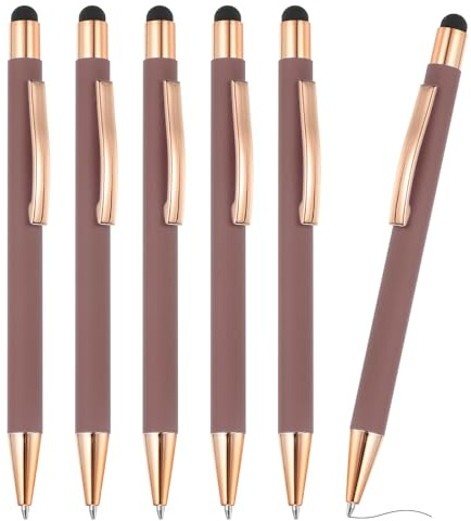 PATIKIL Stylo Bille Avec Pointe Stylo, 6Pcs 2 en 1 Encre Noire Métal 1.0mm Pointe Moyenne Stylo Pour Écrans Tactiles Bureau, Rose Gold