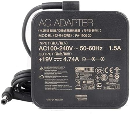 19V 4.74A 90W Charger ADP-90YD B/D PA-1900-30 AC Adapter Compatible for ASUS A52F A53E A53S S53U F555LA K52F K53S N550 N56 R510C K550LA K55A K55N VivoBook Laptop Power Supply