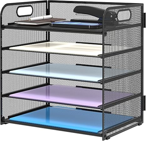Generisch Organizer Schreibtisch aus Metall mit 5 Ebenen für Unterlagen | Büro-Organizer Schwarz für Schreibtischorganisation | Desk Organizer Office