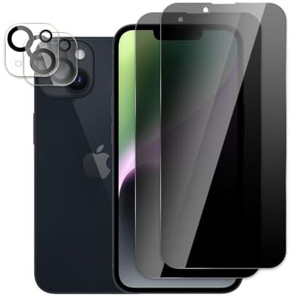 LZAYN [4 Pièces] 2pcs Film de Protection Écran et 2pcs Caméra Arrière Protecteur pour iPhone 14 Plus, Verre Trempé Anti Espion, Confidentialité Protection, Dureté 9H Vitre