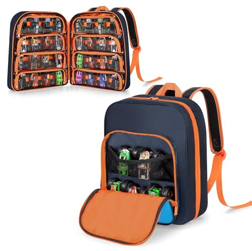 CURMIO Carrying Case Compatible with Monster Jam/Hot Wheels Trucks, Toy Cars Storage Backpack for 1:64 Scale Monster Truck, Holds Up to 37 Toy Trucks, Dark Blue (Bag Only)