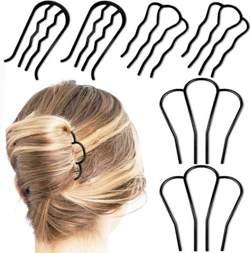 Lot de 6 peignes et fourchettes en métal en forme de U pour chignon vintage (4 styles)