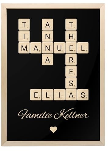 Personalisierbares Familienposter im Scrabble Design mit bis zu 20 Namen – Geschenk für die ganze Familie, Großeltern oder Großenkel – personalisiertes Wandbild zu Weihnachten, Einzug oder Geburtstag
