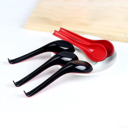 Long Handle Soup Spoons Set of 10, for Chinese and Japanese Cuisine with Easy Grip Hook Feature