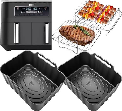 Premium Ninja AF300UK Accessories | 2 Silicone Liners & 2 x 304 Stainless Steel Racks + 4 Skewers | Non-Stick, Dishwasher Safe | 8PCS AF300UK Accessories | by iStock Ltd