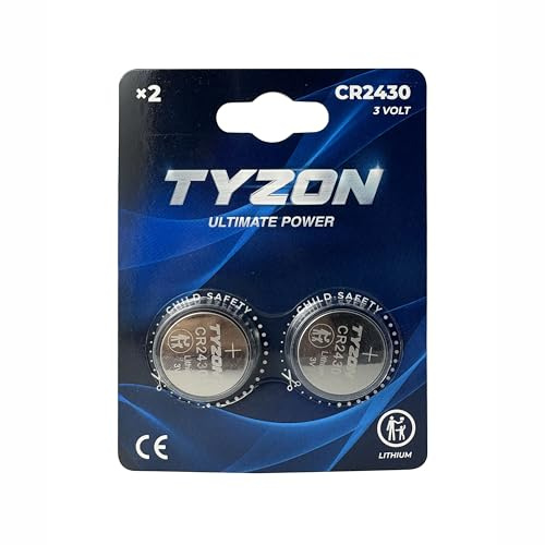 TYZON® CR2430 Lithium-Knopfzellen 3 V – 2er-Pack – Für Uhren, Parkscheiben, Pulsmesser, Spielzeug, Fernbedienungen – Lange Haltbarkeit – Quecksilberfrei