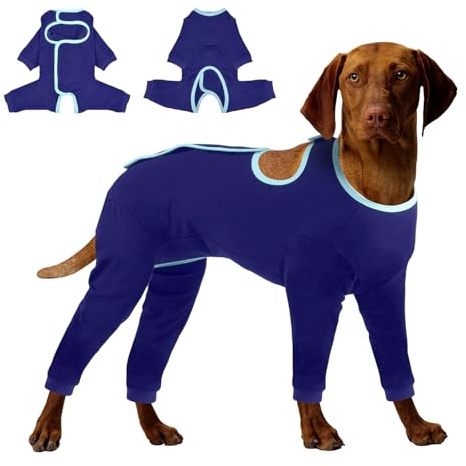 Op Body Hund Langärmeliger Mit Bein,Hundebody Nach OP, Hinterbeine Leckschutz Nach Op,Einstellbar Body Hund Erholungshülle,Wundschutzanzüge,Body Atmungsaktiv Nach hündin,Blau (L(Brustumfang:53-64cm))