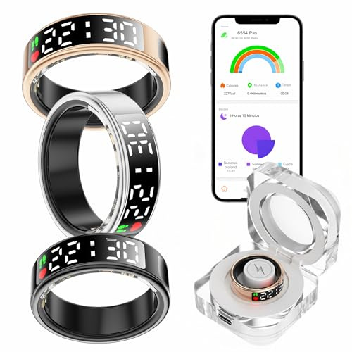 smartia – Bague Intelligente avec écran Tactile, modèle 2026 Application Incluse, Smart Ring Homme et Femme, Bague d’activité et de Suivi de la santé, Surveillance du Sommeil (Doré, 12)