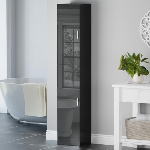 TRIOBLADE Tall Bathroom Cabinet Modern Storage Cabinet with 2 Both Side Opening Doors 4 Shelves High Gloss Storage Cupboard Floor Standing for Living Room Bedroom Furniture, White (Black)