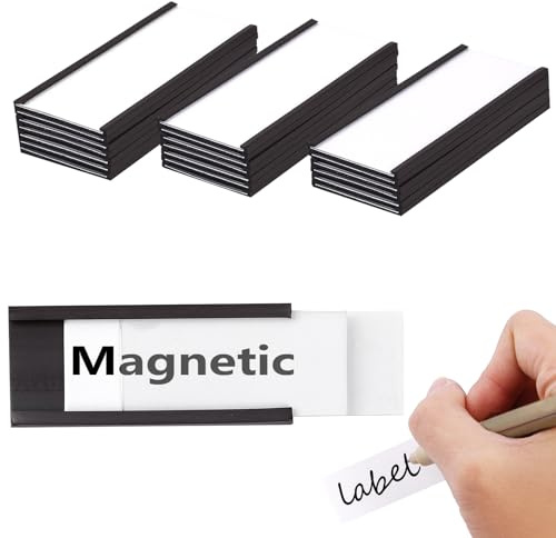 20 Stück Magnetische Etikettenhalter, 40 × 100mm Magnetschilder Beschriften | Magnete Beschriftbar mit Papiereinlage Schutzfolie für Whiteboard Büro Metallregale