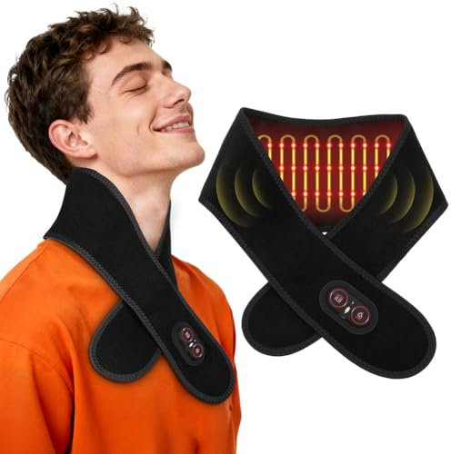 Fefod Cordless Neck Heat Pad Massage, Neck Heating Pad Heated Scarf, Rechargeable Heated Neck wrap Warmer for Pain Relief, Thermal Neck Brace with 3 Temp Vibration, Christmas Gifts for Women Men