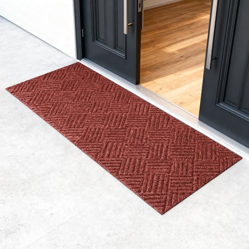 Zourglow Door Mats Outdoor 40 x 120 cm, Non-Slip Trapper Doormats Indoor with Rubber Backed, Washable Absorbent Floor Mat for Front Door, Entrance, Patio, Balcony, Garden, Red