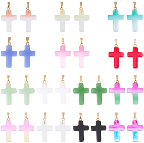BEAMARKER 28Pcs 14 Styles Cross Glass Charms Crucifix Charms Bulk with Iron Findings Colorful Crystal Church Easter Aesthetics Small Pendants for Easter Necklaces Bracelets Earrings Jewelry DIY Crafts