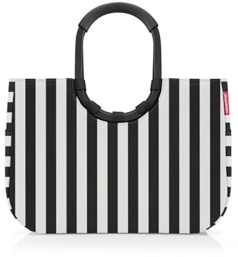 reisenthel loopshopper L summerstripes black – Stabile Tasche mit praktischen Fächern aus recycelten PET-Flaschen – Charmantes und wasserabweisendes Design