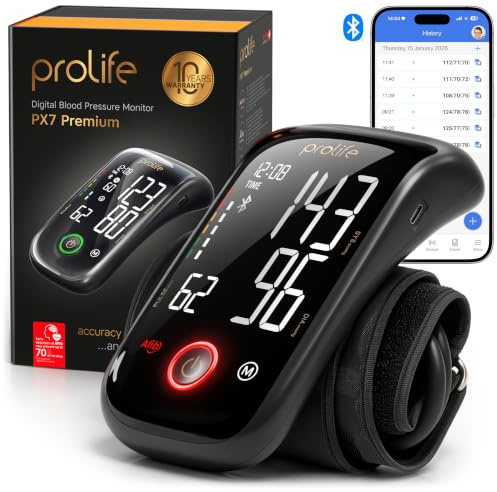 Prolife PX7 Premium Blutdruckmessgerät Oberarm mit AFib, Digitales Blutdruckmessgerät mit App, Blutdruckmessgerät Bluetooth, Blutdruckmanschette