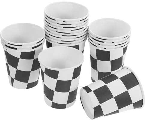Mipcase Lot de 20 Gobelets Jetables en Papier 250 Ml Thème Course Automobile Noir et Blanc à Carreaux, Vaisselle de Fête pour Anniversaire, Mariage et Événement Racing Party