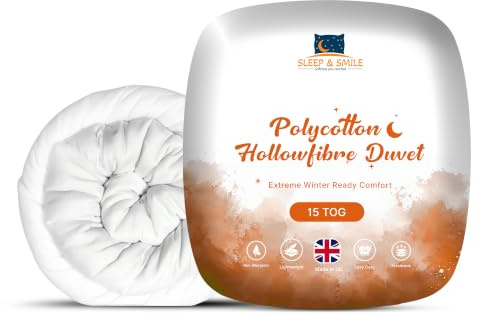 Sleep&Smile Polyester Poly Cotton Duvet 15 Tog Extra Hot Winter Cold Nights Non Allergenic Quilt - King Size