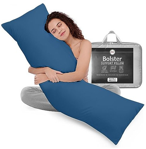Rohi 6ft Full Body Pillow with Blue Pillowcase–Hollowfibre Filling – Orthopaedic 19x 72 Super King Bed Size Long Pillow –Bolster Pillow for Maternity, Back & Neck Support –Side Sleeper pillow