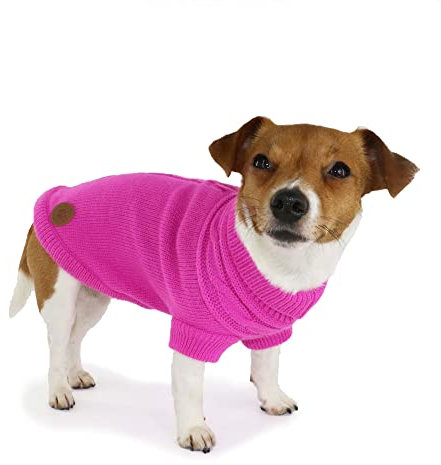 Ancol Classic Cable Knit Dog Jumper Pink Woollen Sweater Harness Hole Leg Straps Rolled Neck Warm Cosy Puppy Pet Apparel - 25cm / XS
