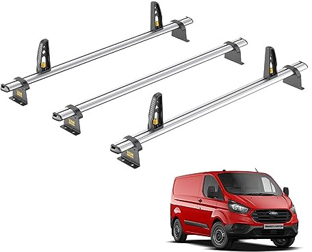 Van Guard Roof Rack for Ford Transit Custom (2013-2024) 3 Aluminium Roof Bars with Loadstops [Only suitable for GEN1 with Standard (H1) Roof] - UltiBar Plus - VG304-3