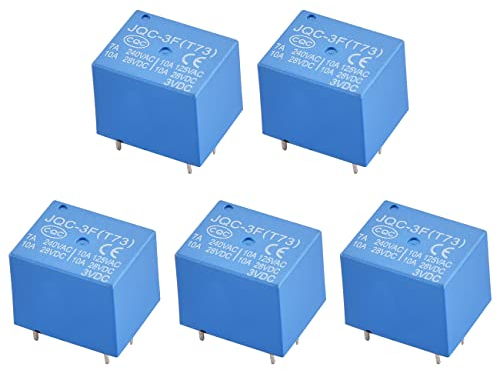 Heschen PC Board Relay, JQC-3F(T73), DC5V Coil, SPDT, 7A 240VAC, 5 Pin terminals, 5Pack