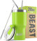 Greens Steel BEAST Termo Café para Llevar - 550ml I Verde Limón I Taza Térmica de Acero Inoxidable Reusable I Taza Viajera de Doble Pared al Vacío I 2 Pajitas y Cepillo de Limpieza