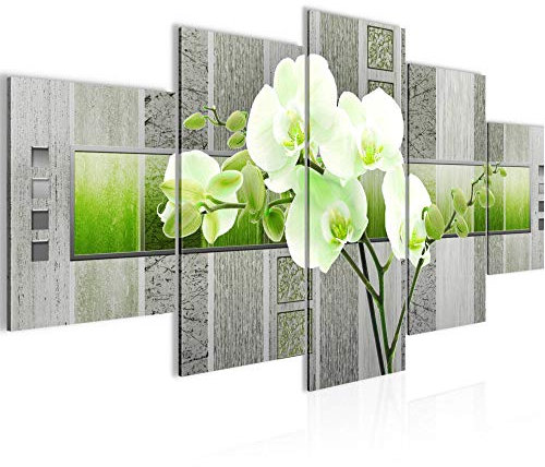 Runa Art Bild Wohnzimmer Schlafzimmer Blumen Orchidee 5 Teilig Abstrakt Grün Grau Wandbilder auf Vlies Leinwand 204653b