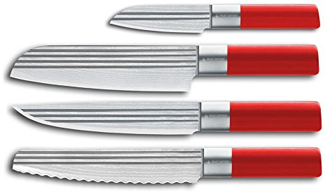 Felix Solingen Messerset Absolut ML Line, 4-teilig, Gemüse-, Tranchier-, Santoku- und Brotmesser, Küchenmesser aus VG10 Formdamaststahl