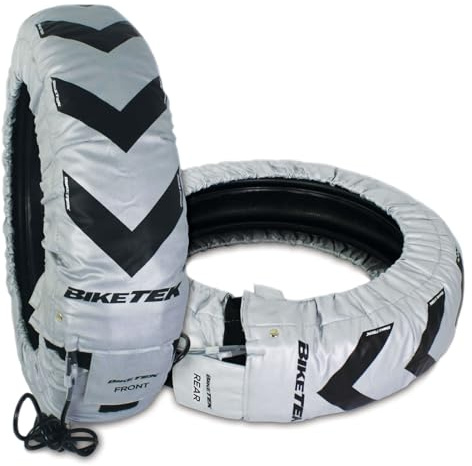 BikeTek Motorcycle Tyre Warmers Pro Silver Series 200/55 R17 Superbike Rear Tyre Race Track Day Front & Rear Set